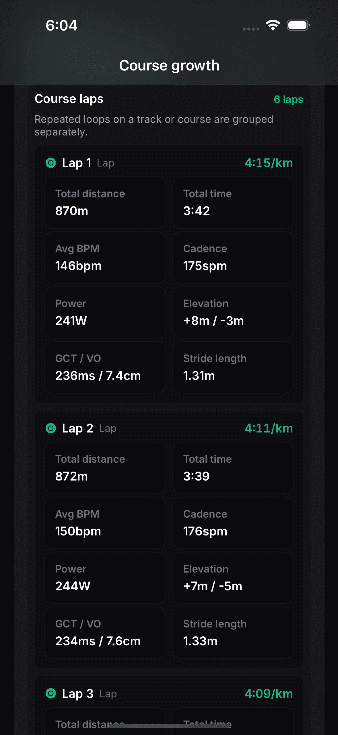 Actual OnRep same-course and lap detection app screen.