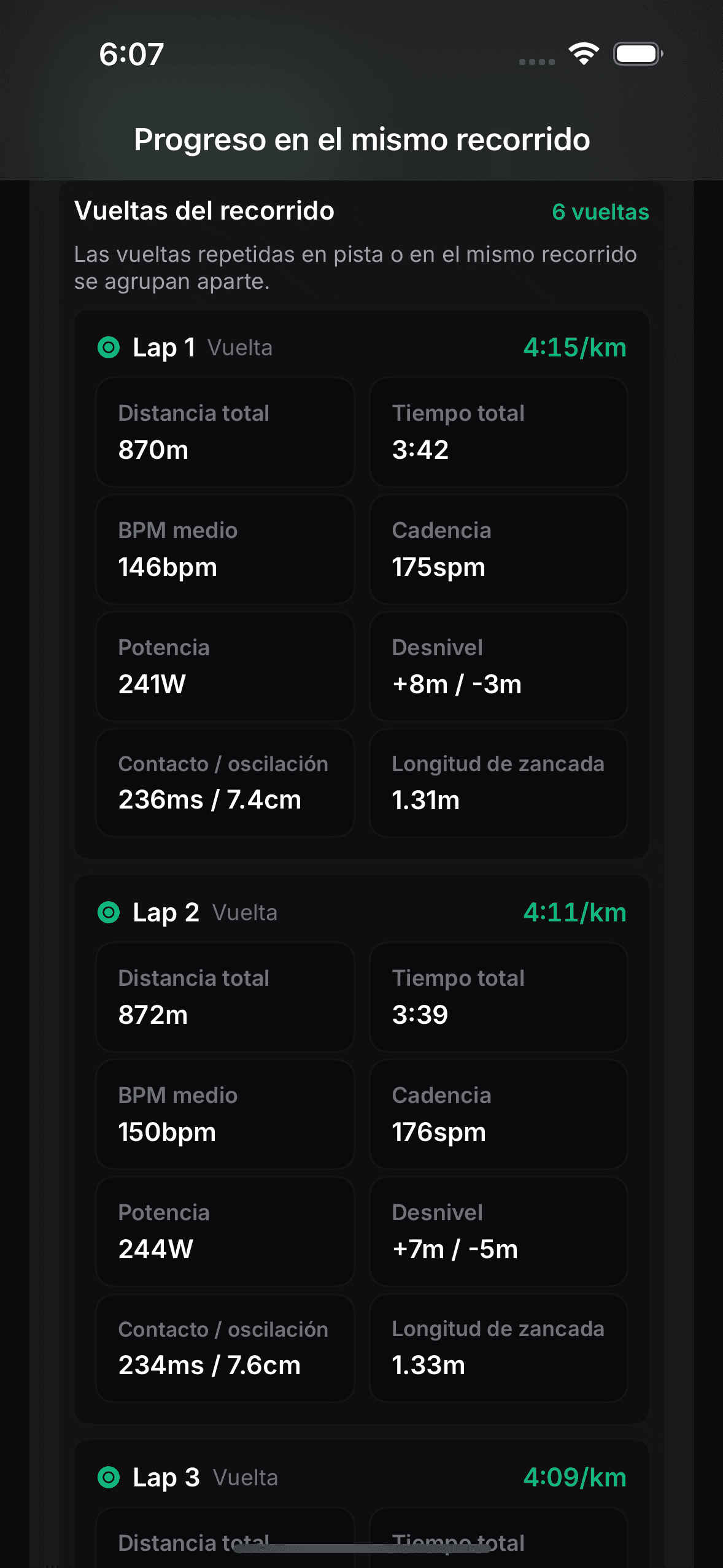 Pantalla real de detección de mismo recorrido y vueltas en OnRep.