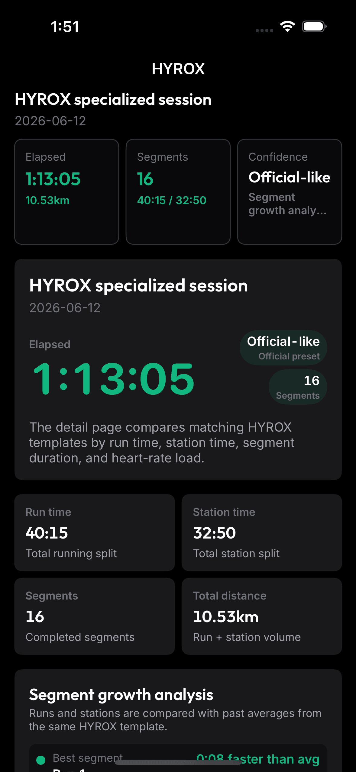 Actual OnRep HYROX specialized session app screen.