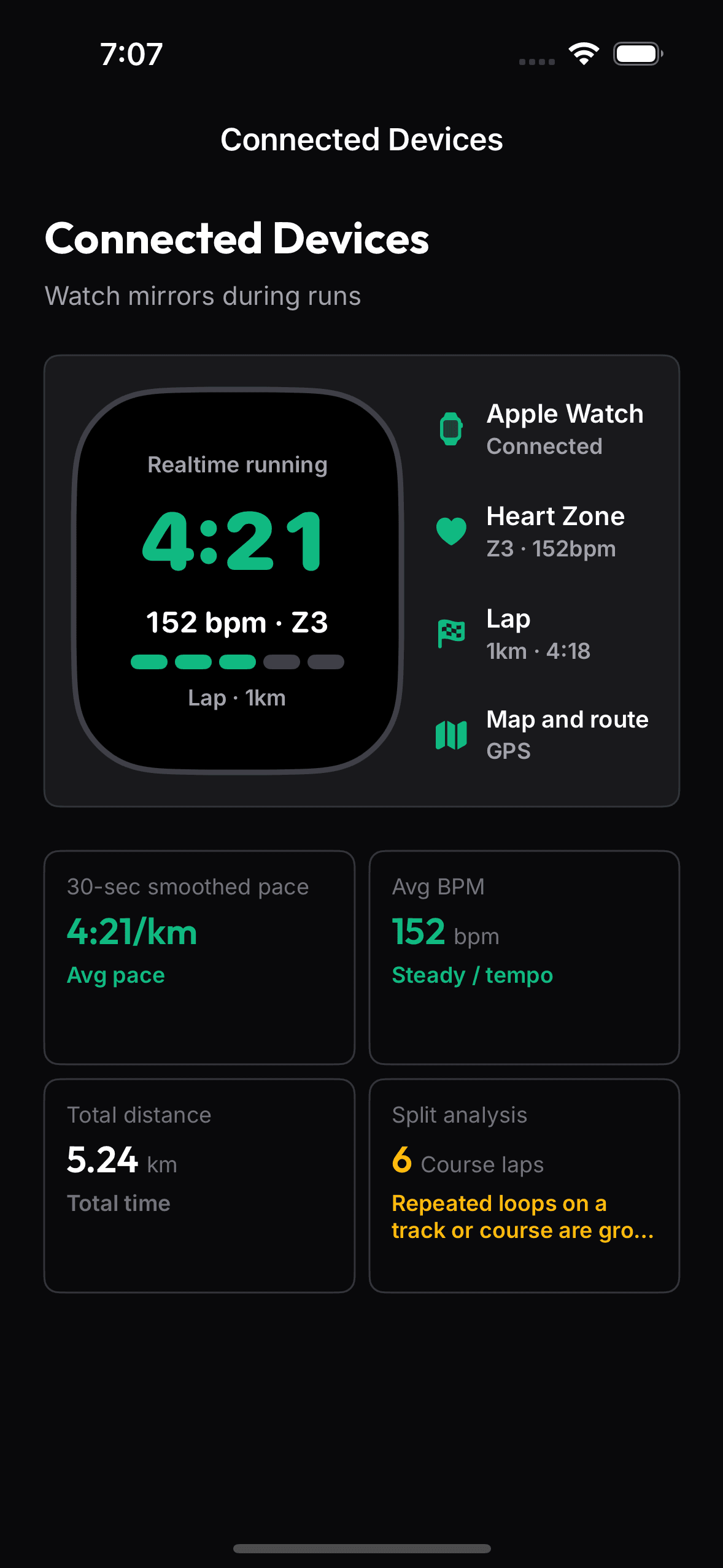 Actual OnRep watch companion app screen.