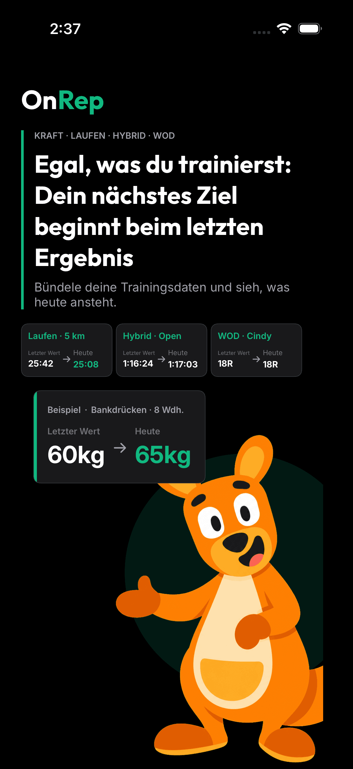 Echter OnRep-Screen für Multisport-Aufzeichnungen.