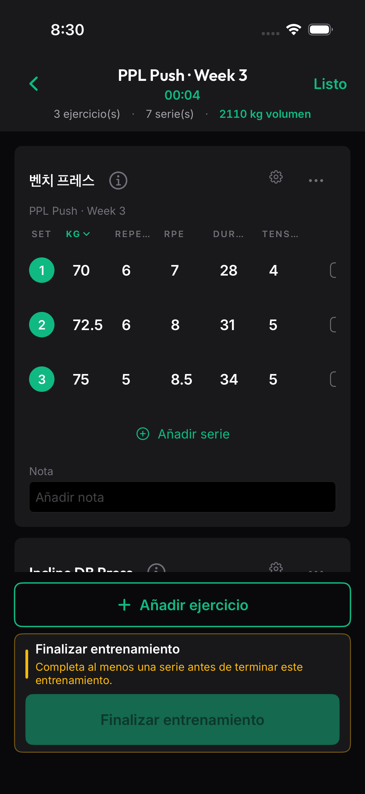 Onrep strength training app screen