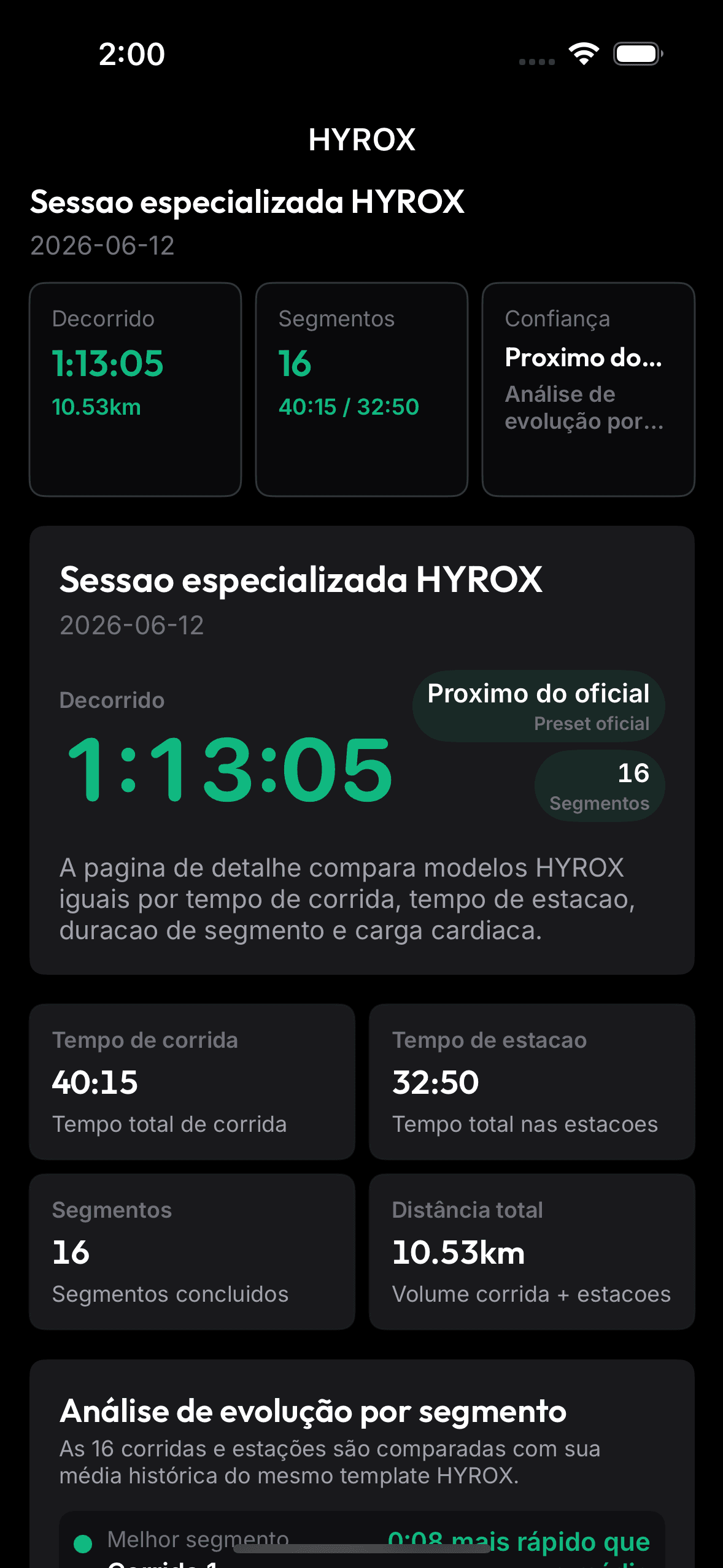 Tela real de sessão HYROX especial no OnRep.