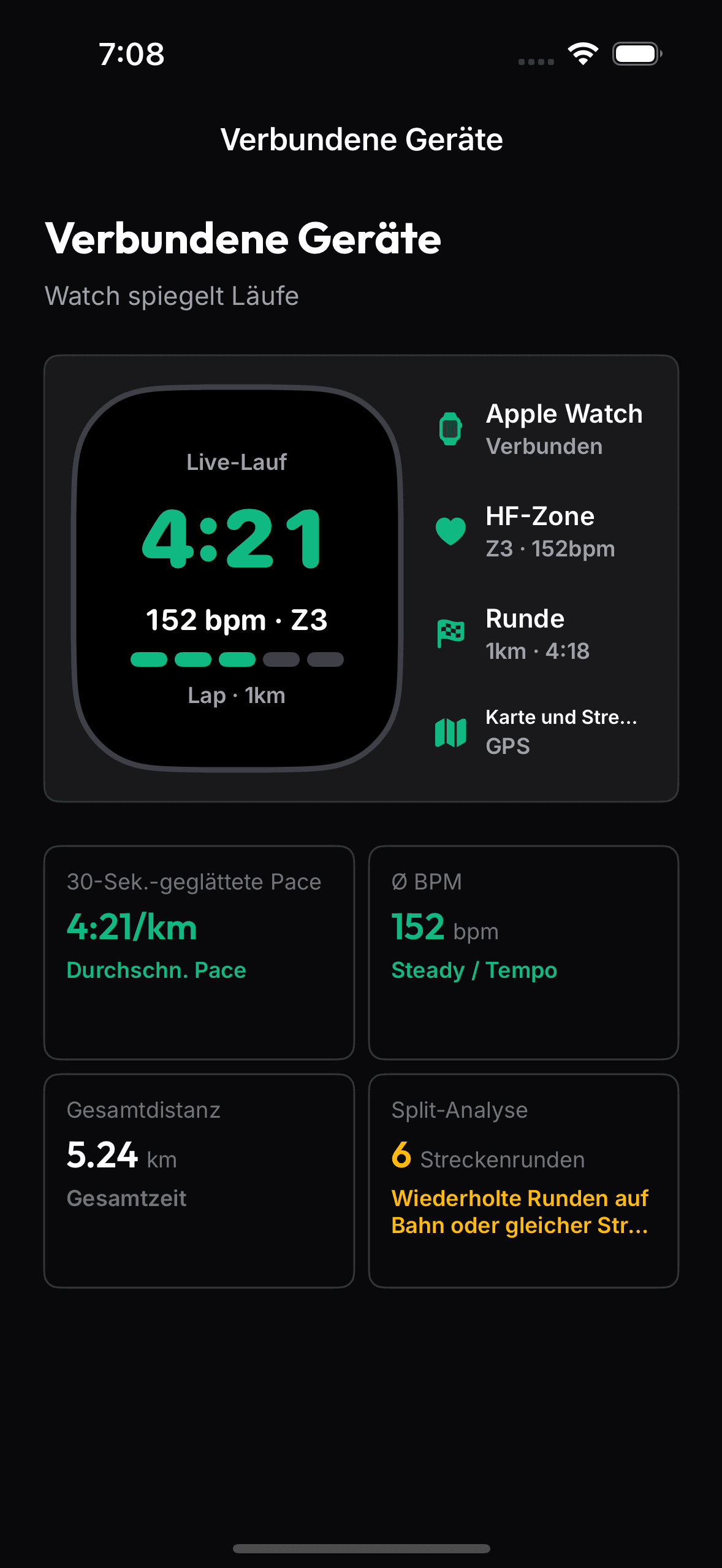 Echter OnRep-Screen für die Watch-Begleitung.