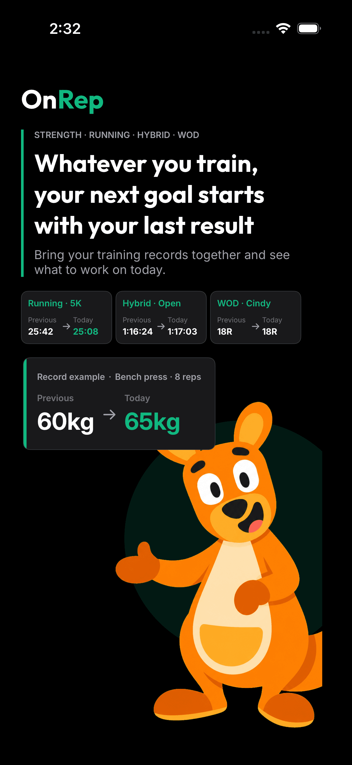 Actual OnRep multisport recording app screen.