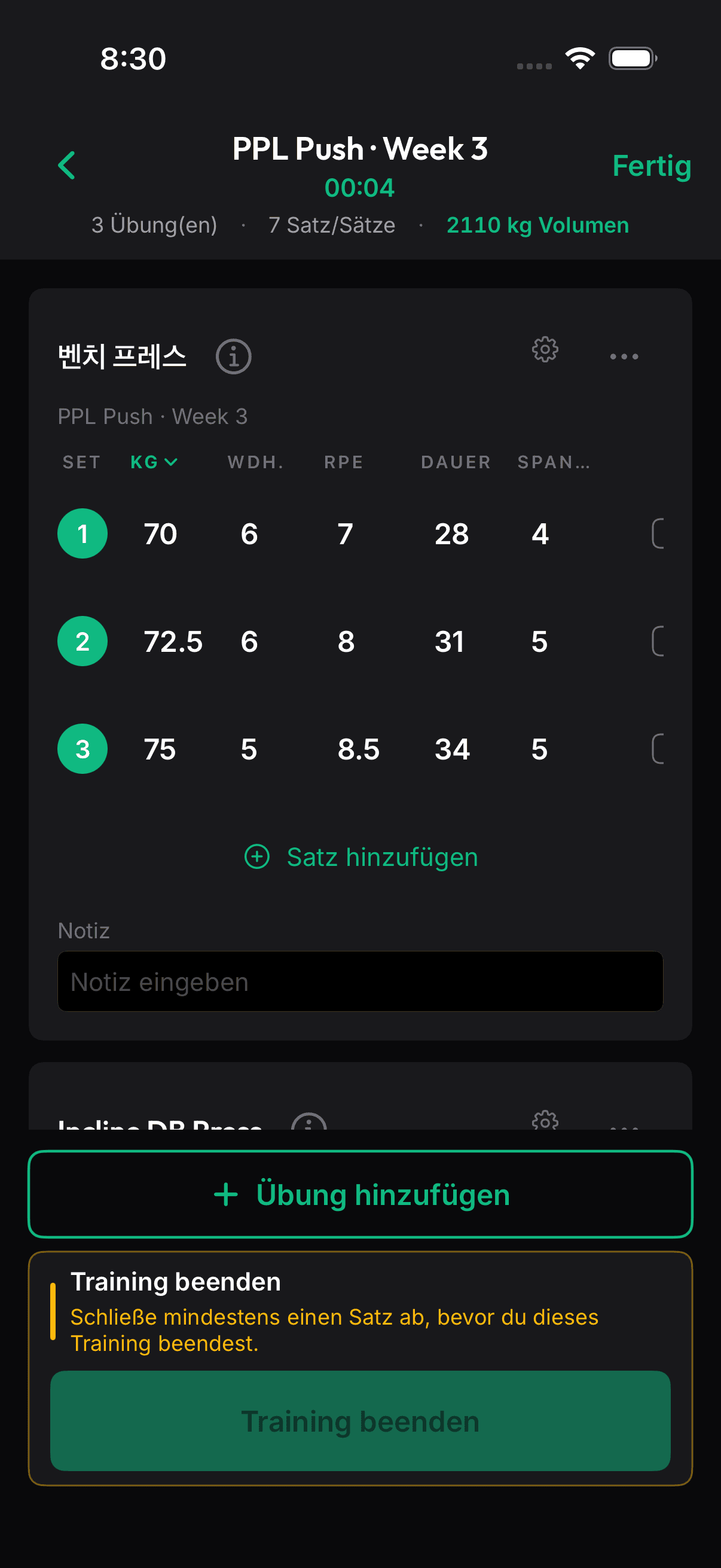 Onrep strength training app screen
