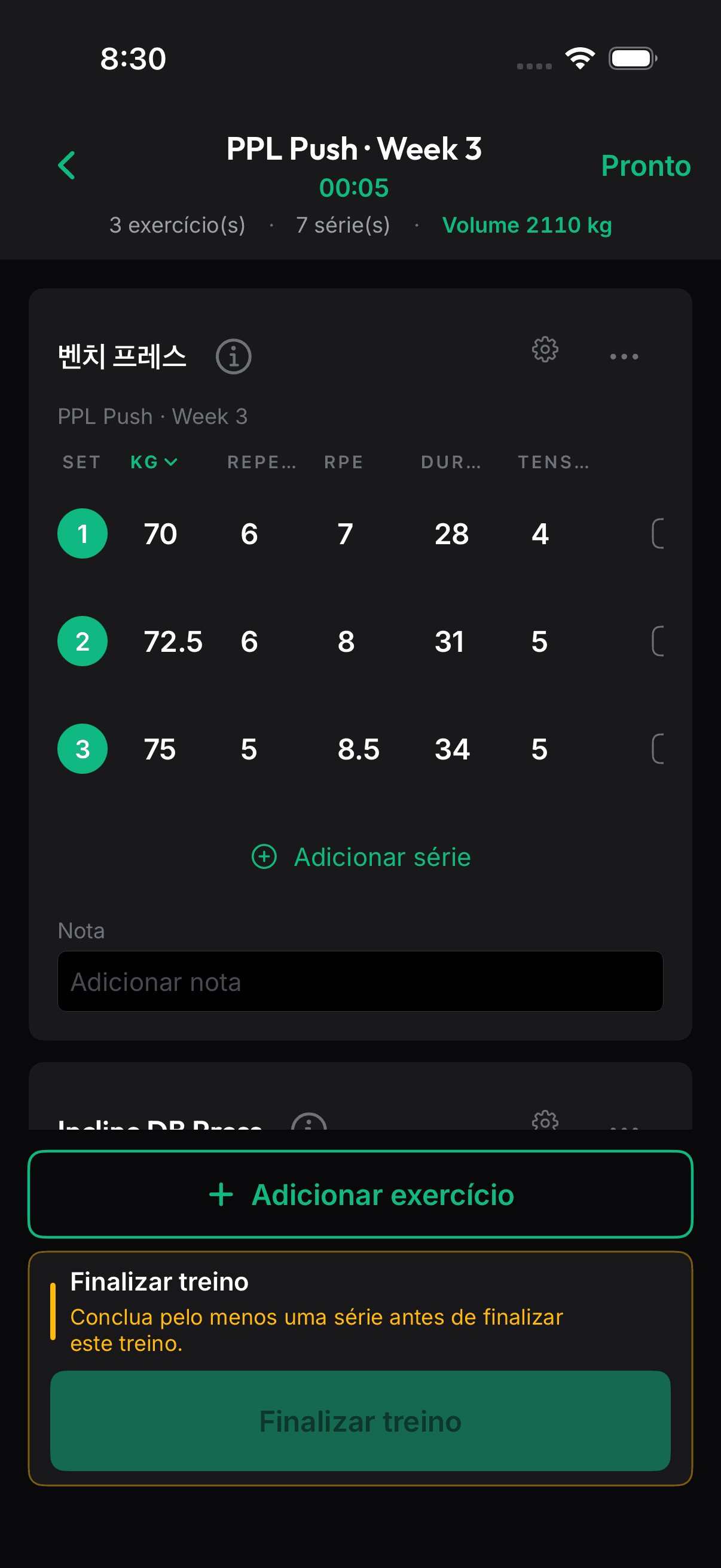 Onrep strength training app screen