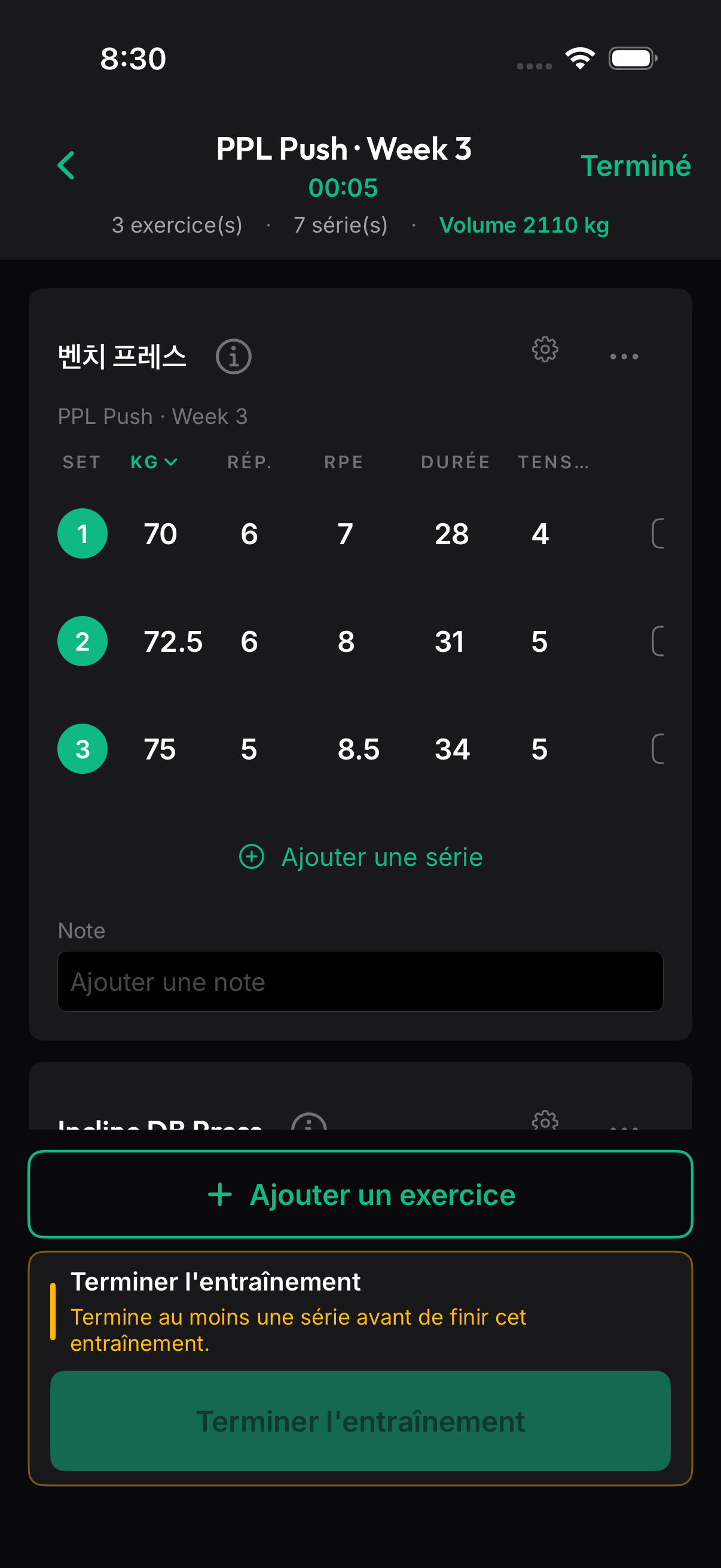 Écran réel de suivi d’entraînement dans OnRep